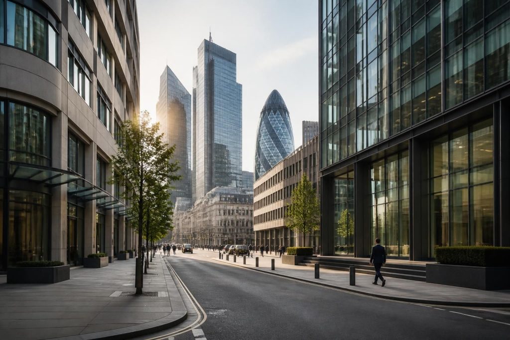 City of London business district with modern towers and clean streets