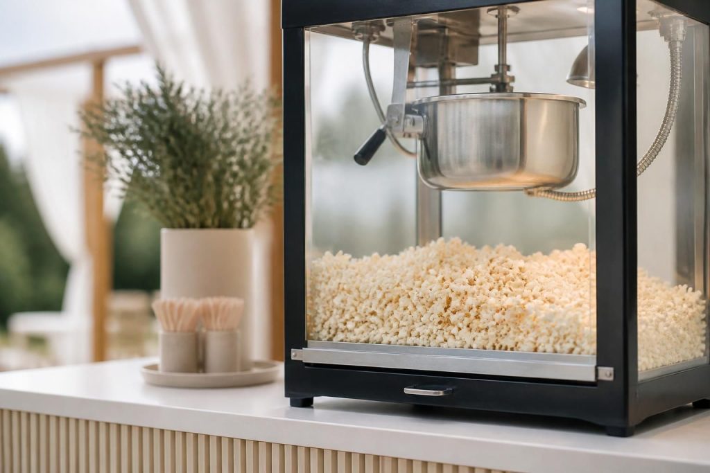 Close-up of a clean popcorn machine detail at an event activation