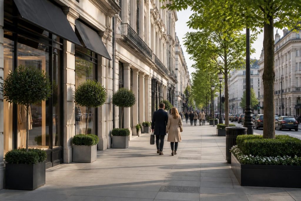 Westminster streetscape with elegant buildings and urban character